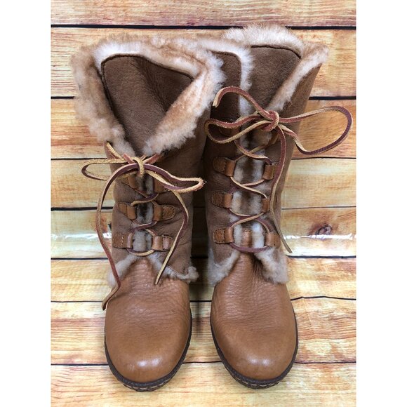 Born Chestnut Nome W5198 Tan Leather Shearling Boots Women 6 (u6q) - Picture 2 of 10